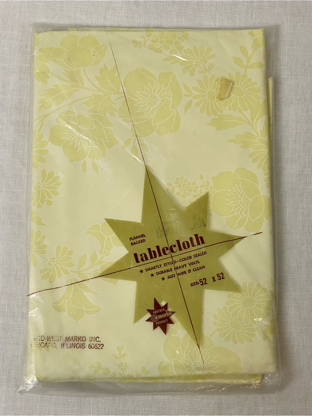 Vintage Mid-West Marko Yellow Floral Flannel Backed Vinyl Tablecloth